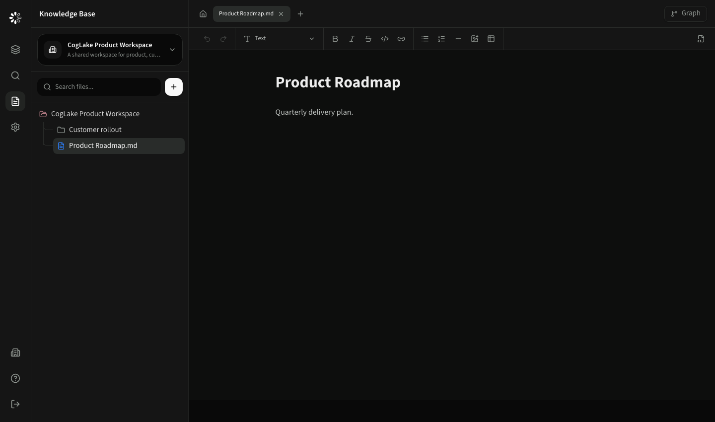 DOCX file rendered inside the Knowledge Base with notes and extracted-text actions.