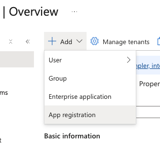 Entra Add menu with App registration